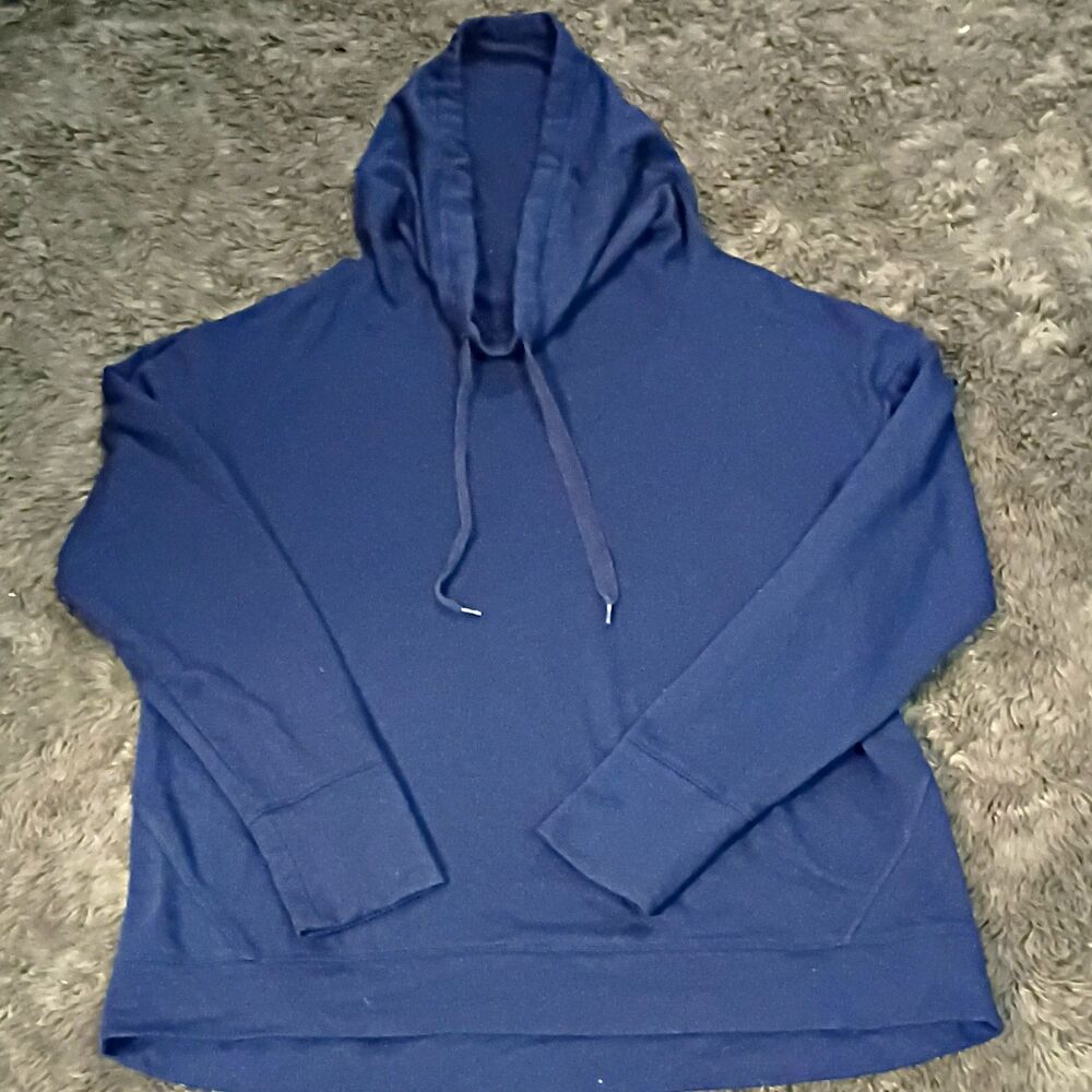 Ambrielle Women's Blue Solid Fleece Pullover Sleepwear Hoodie Drawstring L